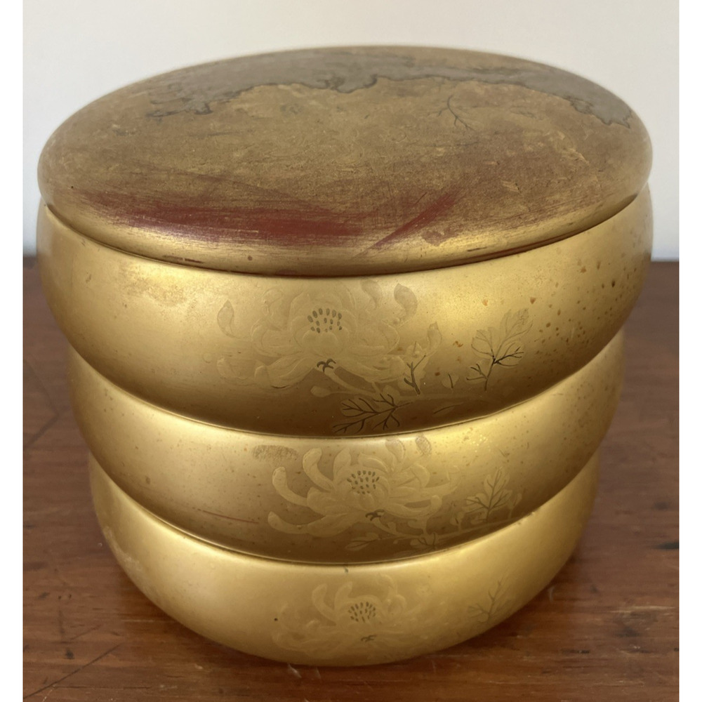 Japanese Stacking Lacquerware Bowls Containers Bento Boxes Tea Ceremony Gold